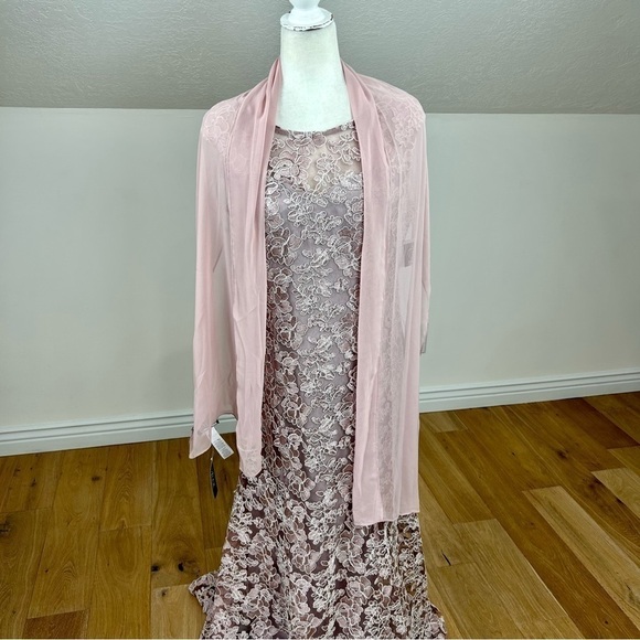 Alex Evenings Wisteria Rose Lace Cap Sleeve Maxi Gown with Shawl Size 12 - Picture 7 of 14